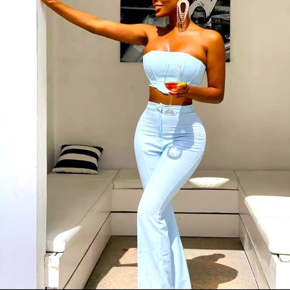 baby blue flare pants